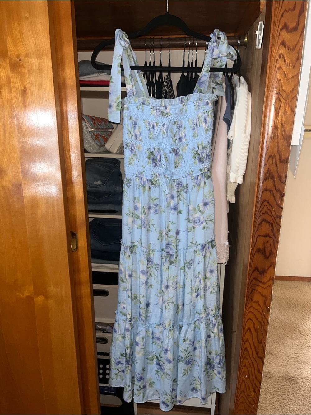 Trixxi Light Blue Floral Tie-Shoulder Maxi Dress